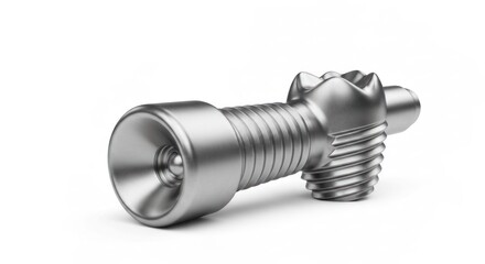 Metallic, tapered tool angled slightly.  A  cylindrical,  ridged body,  with a flared nozzle