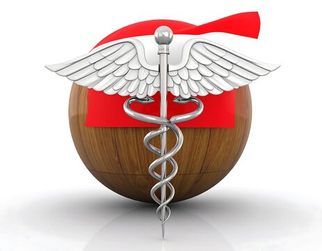 Medical symbol on a wooden sphere