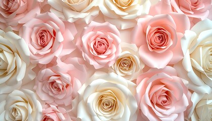 Paper roses in blush and cream, close-up