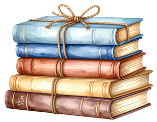Stack of vintage books tied with twine