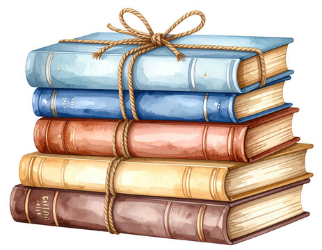 Stack of vintage books tied with twine - Powered by Adobe