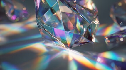 Crystals refract light, creating vibrant rainbows on a white surface