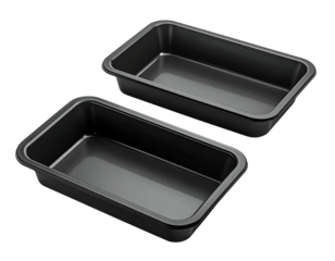 Two identical dark gray rectangular baking pans