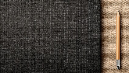 Dark gray fabric texture with a pencil on a light brown fabric.