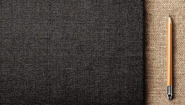 Dark gray fabric texture with a pencil on a light brown fabric. - Powered by Adobe