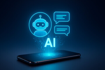 Chatbot AI Artificial Intelligence technology virtual conversation assistant support mobile smart phone online application chatting with customer service automatic answering. 3d rendering