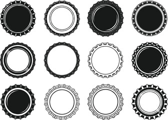 Bottle Cap Collection Vector Silhouette Set for Beverage and Packaging Design.