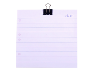 A blank notepad page held by a clip
