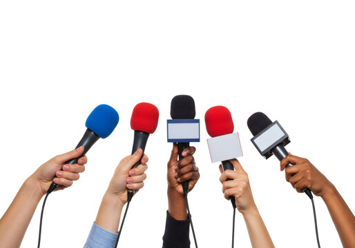Hands Holding Microphones Press Conference Interview Journalism Media Broadcasting News Reporter Communication - Powered by Adobe