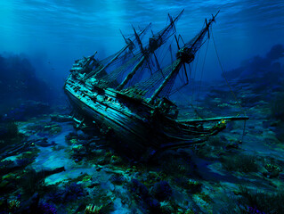 海底に沈んだ難破船