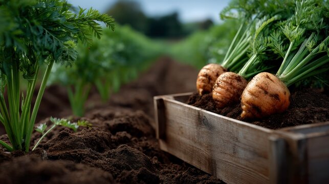 Harvesting fresh carrots organic farm close-up photography rural landscape nature's bounty