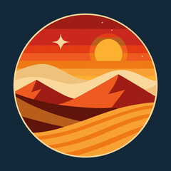 Vector artwork of a desert landscape with cactus