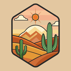Vector artwork of a desert landscape with cactus