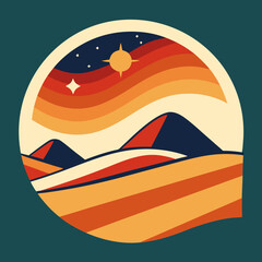 Vector artwork of a desert landscape with cactus
