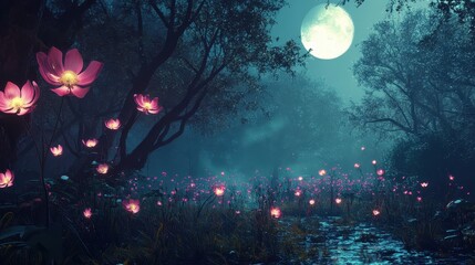 A forest with lots of flowers and trees