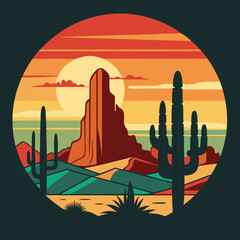 Vector artwork of a desert landscape with cactus