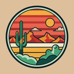 Vector artwork of a desert landscape with cactus