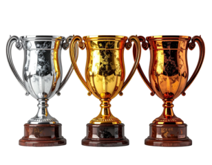 Three trophies in various metals