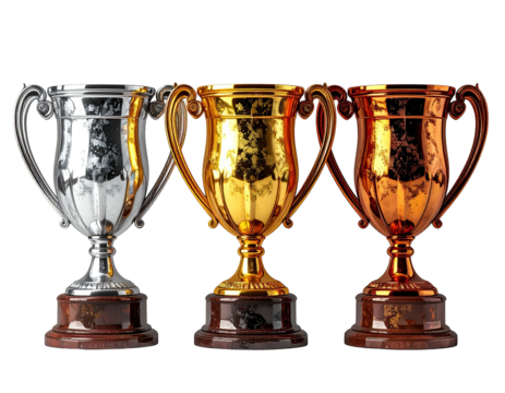 Three trophies in various metals