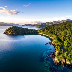 Coastal bay aerial view, vibrant colors