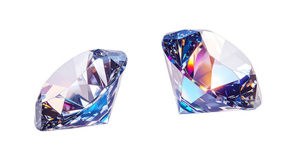 Pair of brilliant cut crystal diamonds isolated on transparent background b