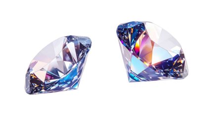 Pair of brilliant cut crystal diamonds isolated on transparent background b