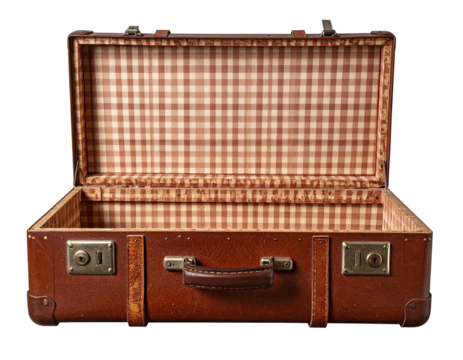 Open vintage suitcase, empty interior