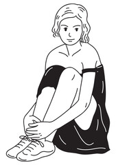 Contemplative Solitude: A monochrome sketch captures a woman seated in a moment of introspective thought, her posture and expression evoking introspection and self-reflection.