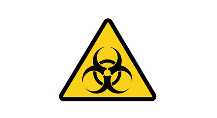 Yellow triangular warning sign with a black biohazard symbol representing biological risk and contamination
