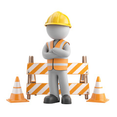 Construction Worker Icon with Safety Gear on Barrier backdrop