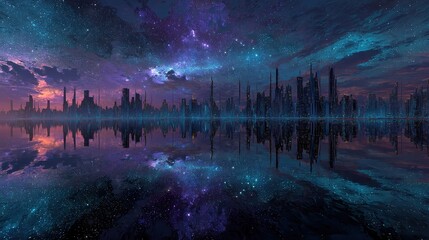 A city with a lot of buildings and a lot of stars