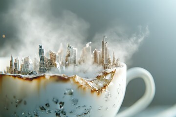 A cup with a city in it