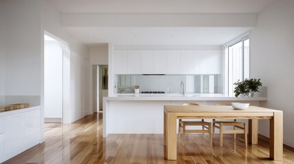 A kitchen with a table and chairs in it