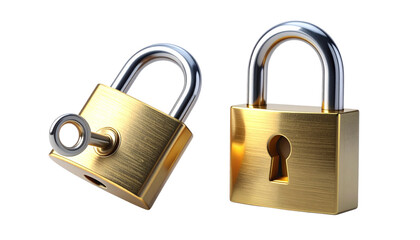 Naklejka premium Pair of romantic lock and key designs isolated on transparent background
