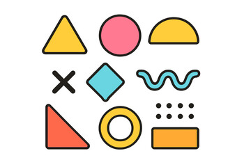Memphis geometric elements set. Colorful abstract shapes for 80s or 90s style design. Retro vector graphic illustration for patterns, posters, banners and backgrounds.