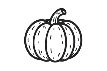 Pumpkin line art icon. Simple hand drawn doodle sketch. Autumn vegetable for fall harvest festival, Halloween, and Thanksgiving decoration. Isolated black and white vector element.