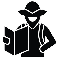 tourist with map silhouette vector icon