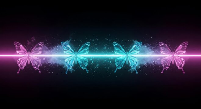 Minimalist Sci-Fi Serenity: Shimmering Butterflies Along a Radiant Central Band