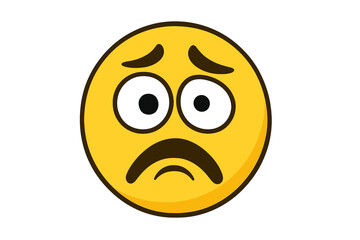 Fototapeta premium Sad emoticon with worried puppy eyes. Vector smiley character expressing disappointment, sorrow, and regret. Unhappy cartoon face icon feeling upset, sorry, and concerned. Frowning emoji.