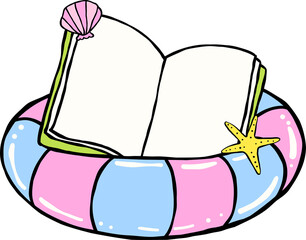 Summer Reading Open Book with Float Illustration Hand Drawn