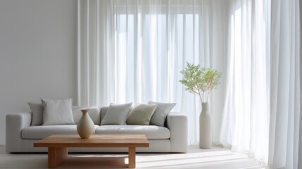 A white couch sitting in a living room