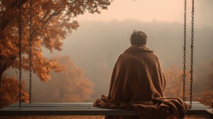 A woman sitting on a swing in a park