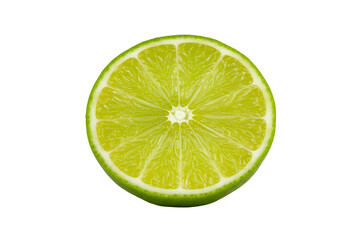 Bright Green Lime Slice Cutout on Pure White Background - Fresh Citrus Fruit for Culinary and Beverage Concepts Isolated on Transparent Background