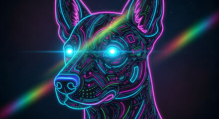 Stylized Cybernetic Dog Portrait with Glowing Neon Design