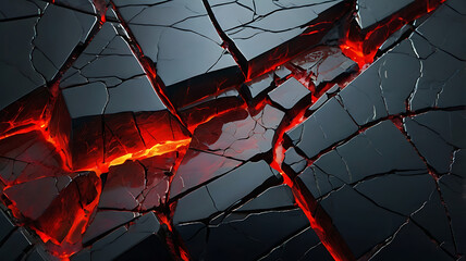 A shattered and cracking obsidian surface, emitting vibrant, jagged electrical arcs of deep red and black.