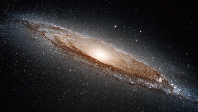 Majestic spiral galaxy viewed from above, vast, luminous central bulge, sprawling arms, deep space