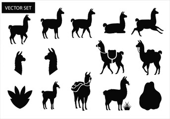 Llama Silhouette Vector Set, South American Animal Icons and Wildlife Illustration