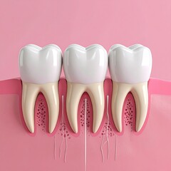 Teeth in pink gum. Clean, shiny, and symmetrical