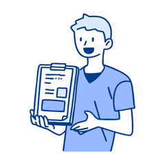 説明をする施術スタッフの男性のイラスト