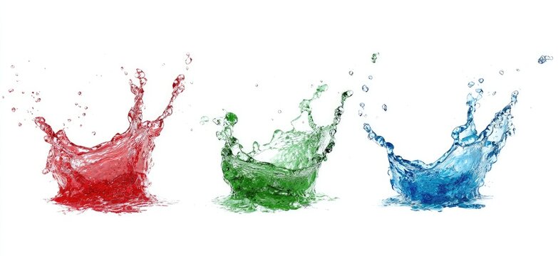 Colorful water splashes on white background